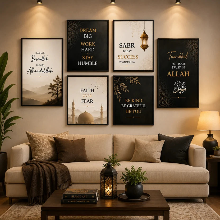 Islamic kids wall art set of 9 colorful Muslim kids room posters with Quran and positive Islamic messages