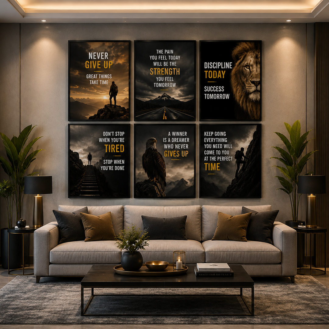 Never Give Up Motivational Wall Art Set – 6 Piece