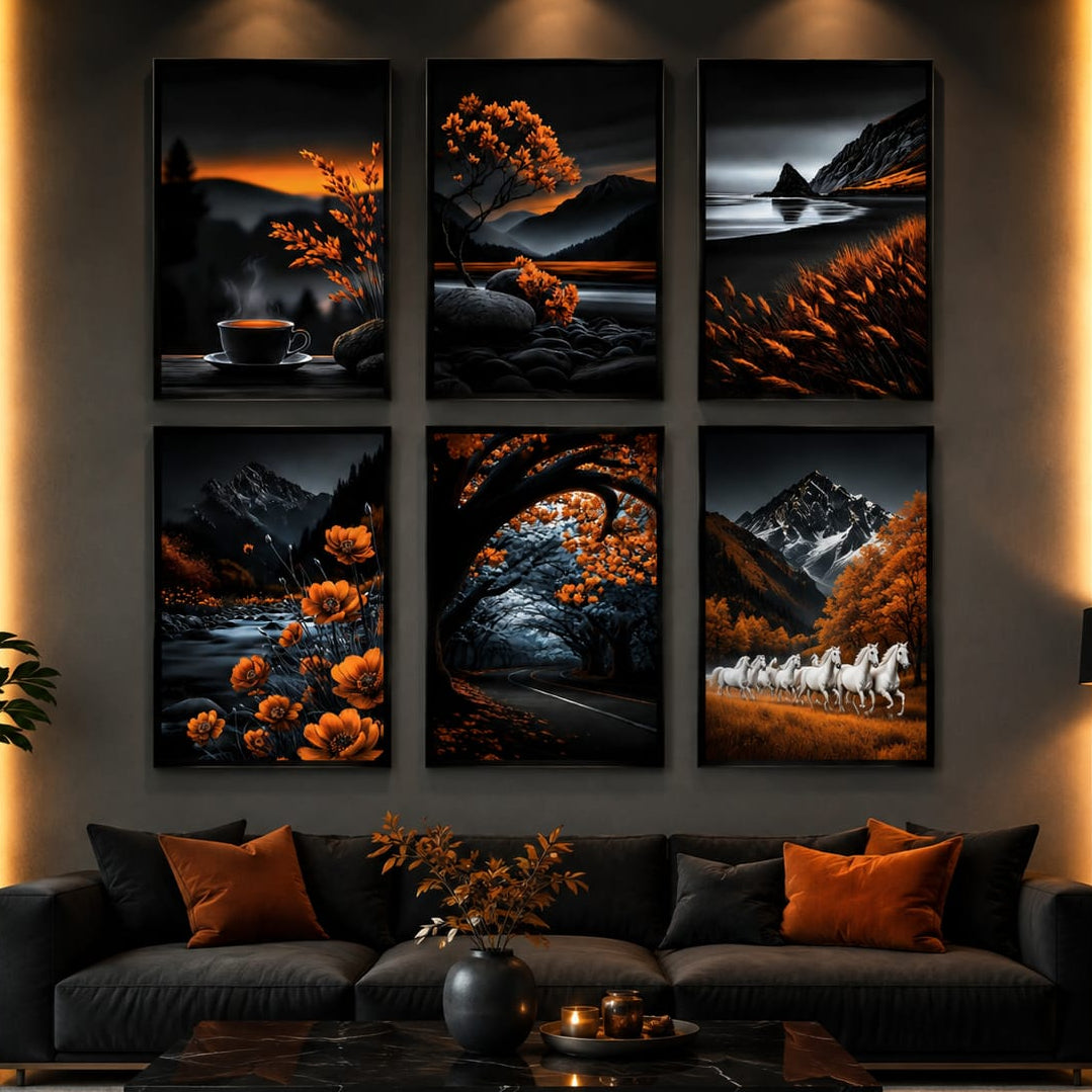 Set of 6 Dark Nature Landscape Wall Art