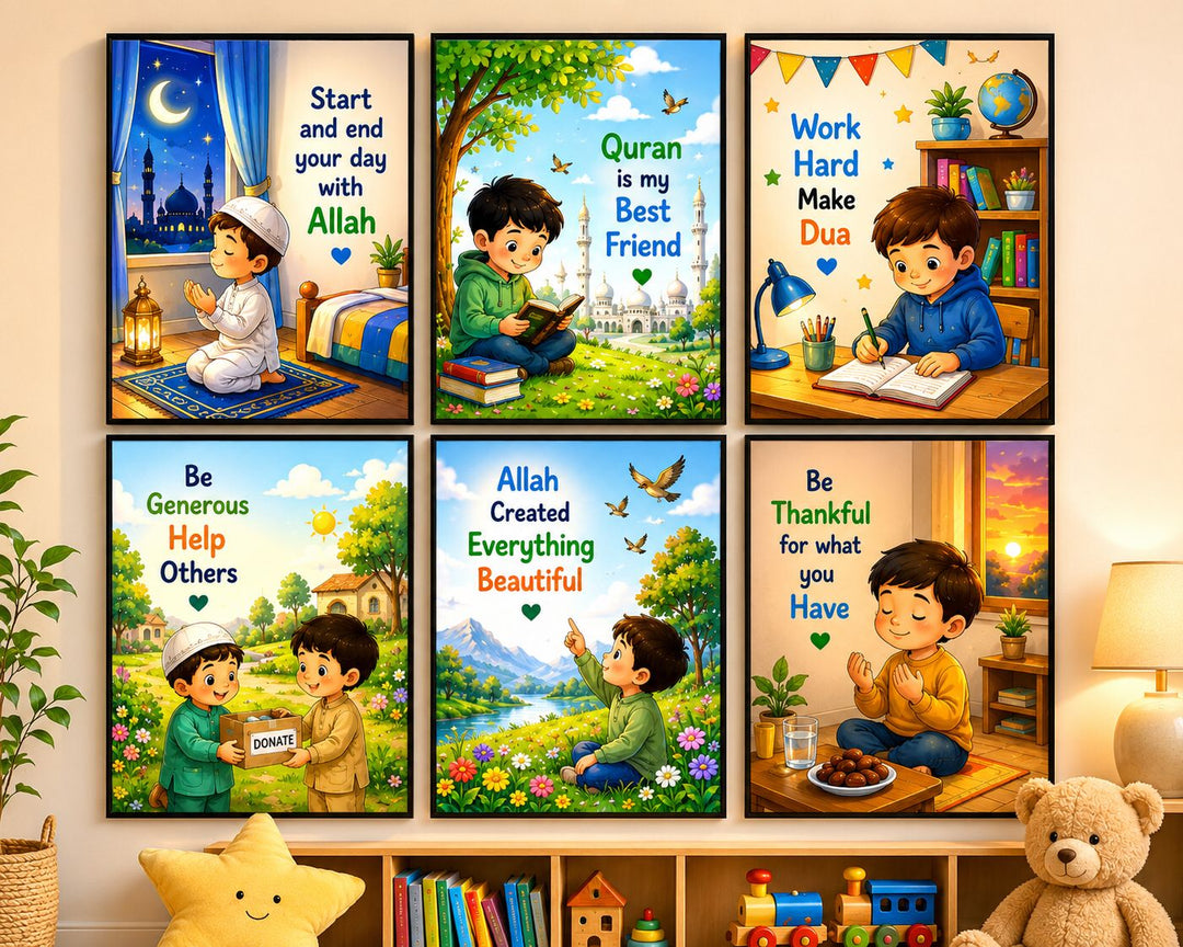 Islamic Kids Wall Art Set – 6 Piece