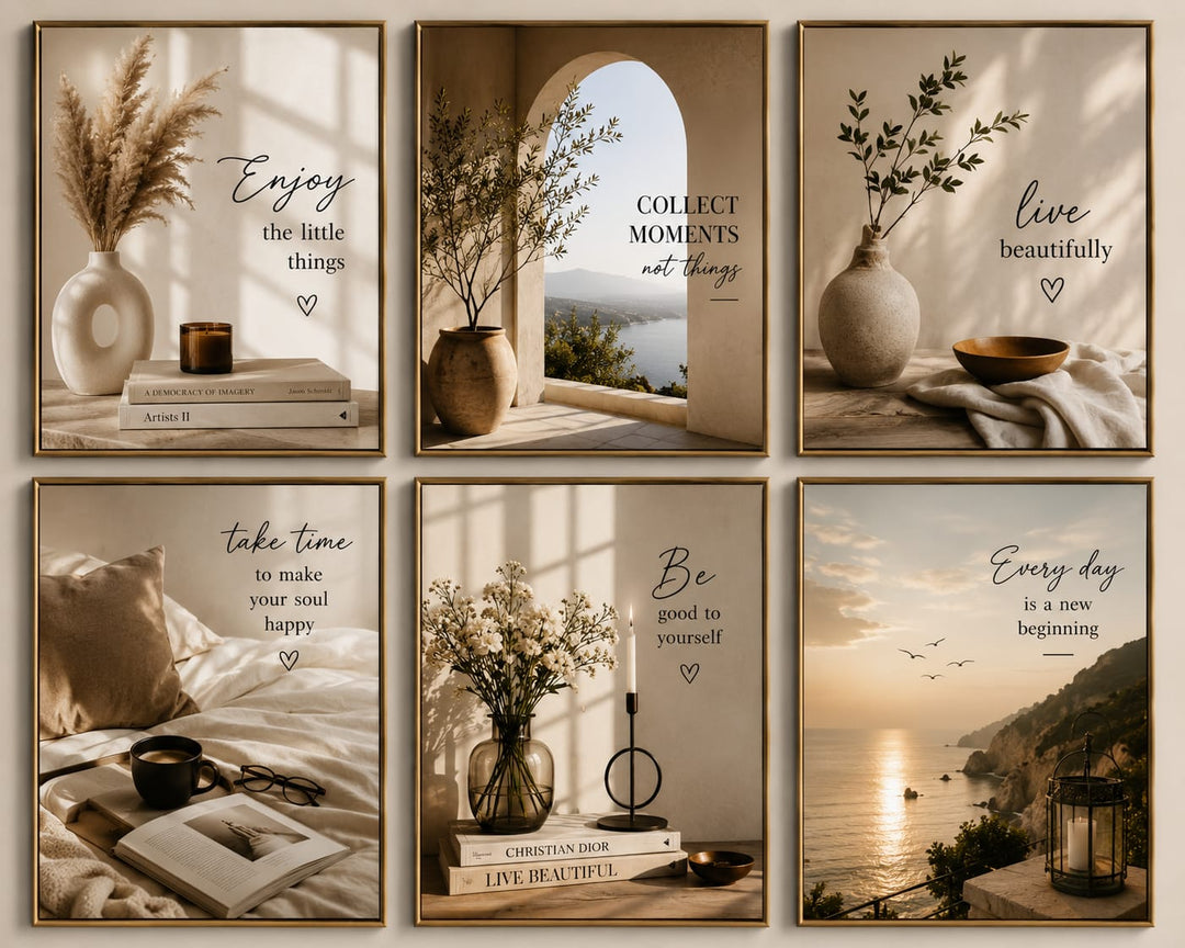 Neutral Aesthetic Wall Art Set of 6 – Modern Home Decor