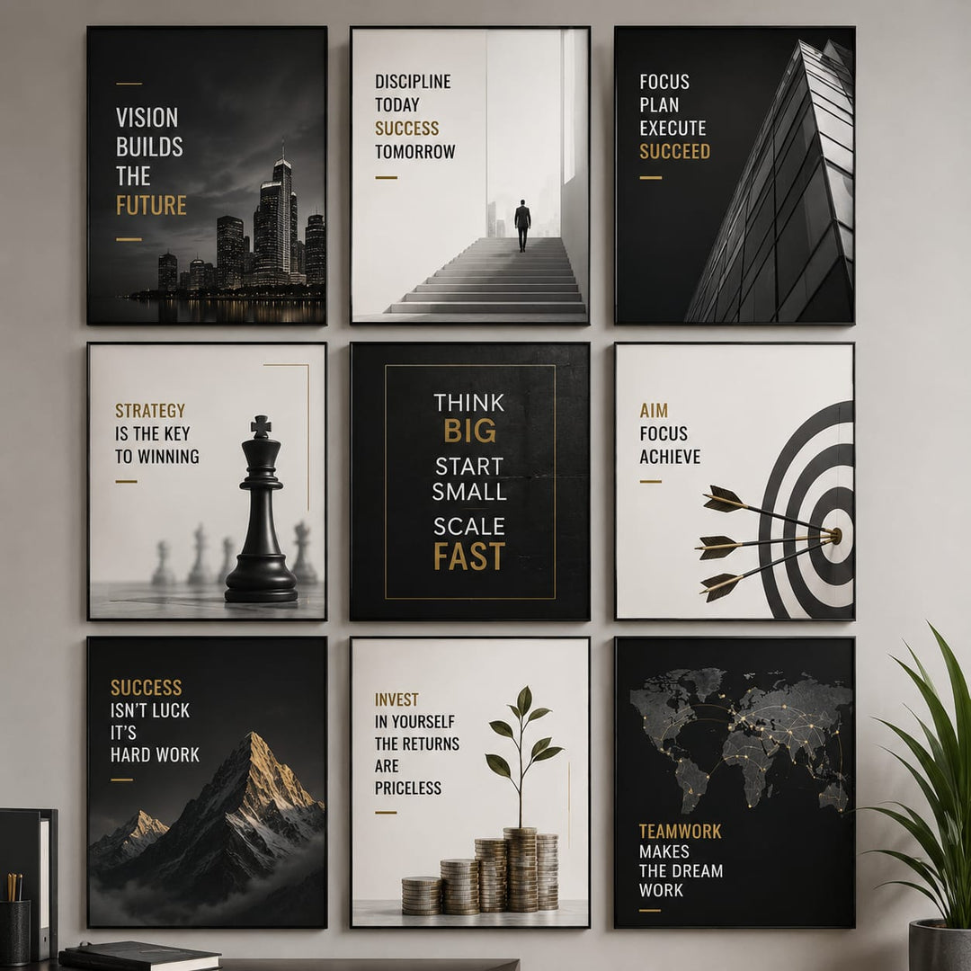 Motivational Wall Art Set of 9 – Office Decor