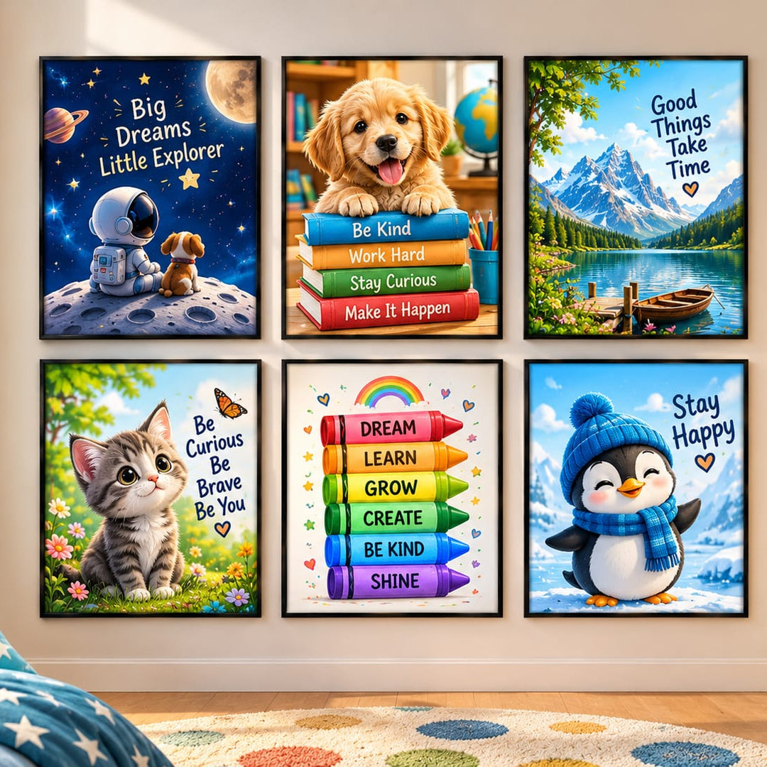 Kids Wall Art Set of 6 – Colorful Kids Room Decor